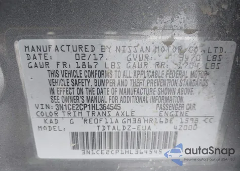 2017 Nissan Versa Note Sv z USA, uszkodzony, nr VIN 3N1CE2CP1HL364545